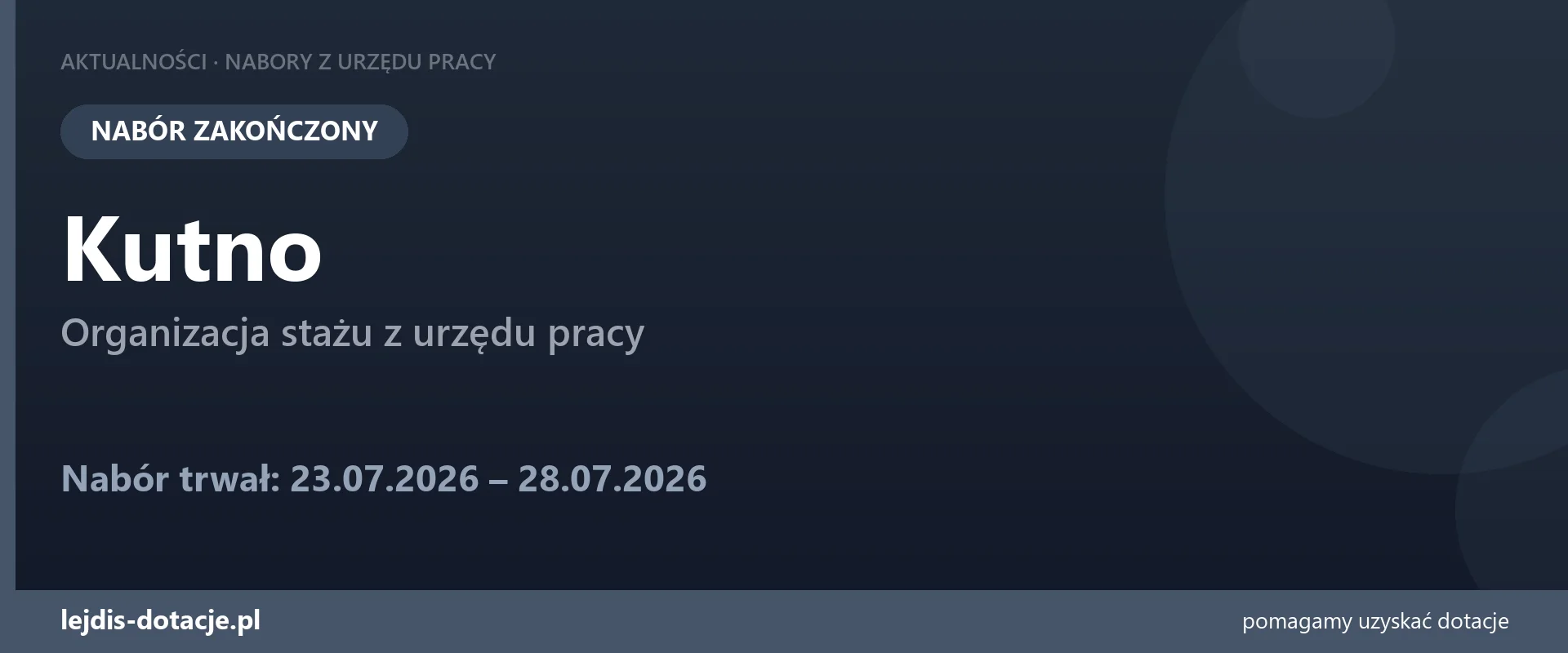 PUP Kutno zakończył nabór — organizacja stażu z urzędu pracy (28 lipca 2026)