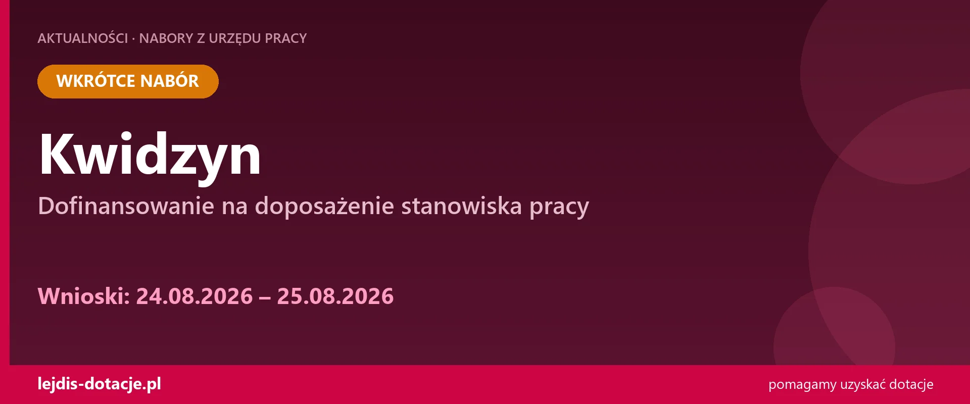 PUP Kwidzyn ogłasza nabór — dofinansowanie na doposażenie stanowiska pracy (24 sierpnia 2026)