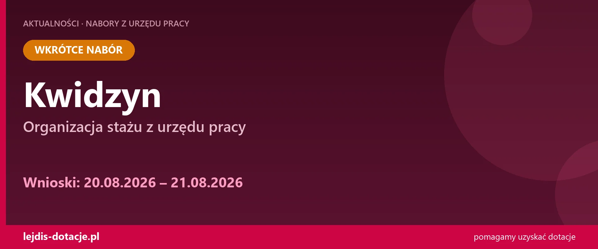 PUP Kwidzyn ogłasza nabór — organizacja stażu z urzędu pracy (20 sierpnia 2026)