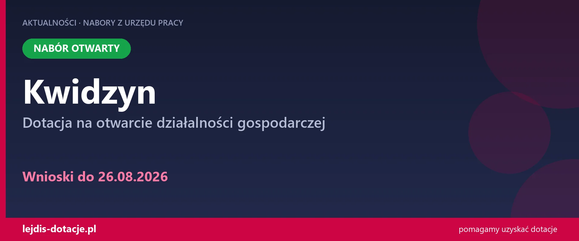 PUP Kwidzyn przyjmuje wnioski — dotacja na otwarcie działalności gospodarczej (26 sierpnia 2026)