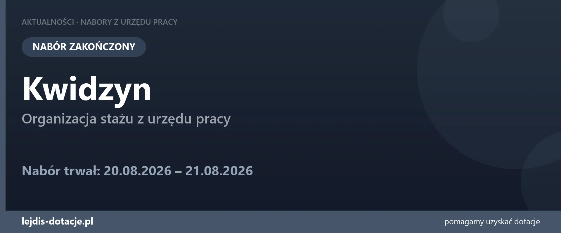 PUP Kwidzyn zakończył nabór — organizacja stażu z urzędu pracy (21 sierpnia 2026)