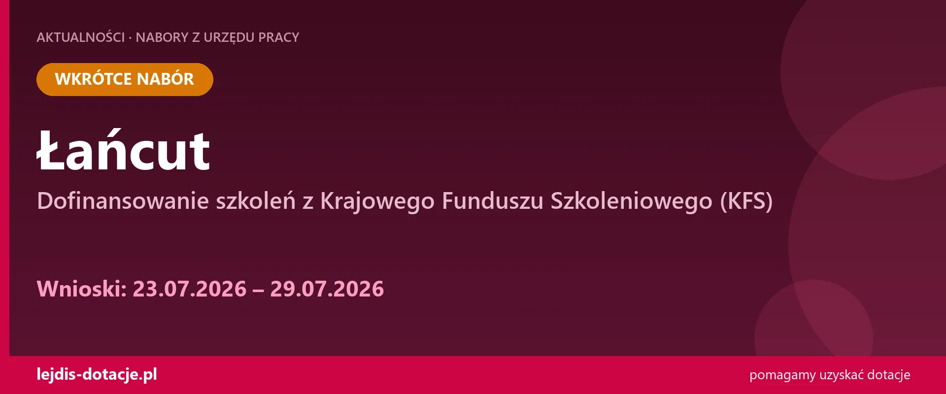 PUP Łańcut ogłasza nabór — dofinansowanie szkoleń z Krajowego Funduszu Szkoleniowego (KFS) (23 lipca 2026)