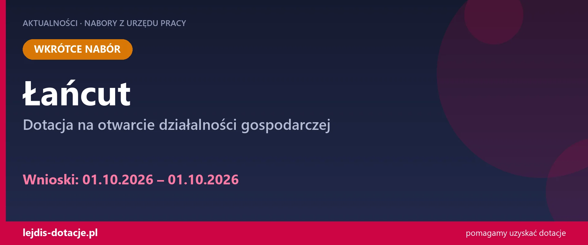 PUP Łańcut ogłasza nabór — dotacja na otwarcie działalności gospodarczej (1 października 2026)