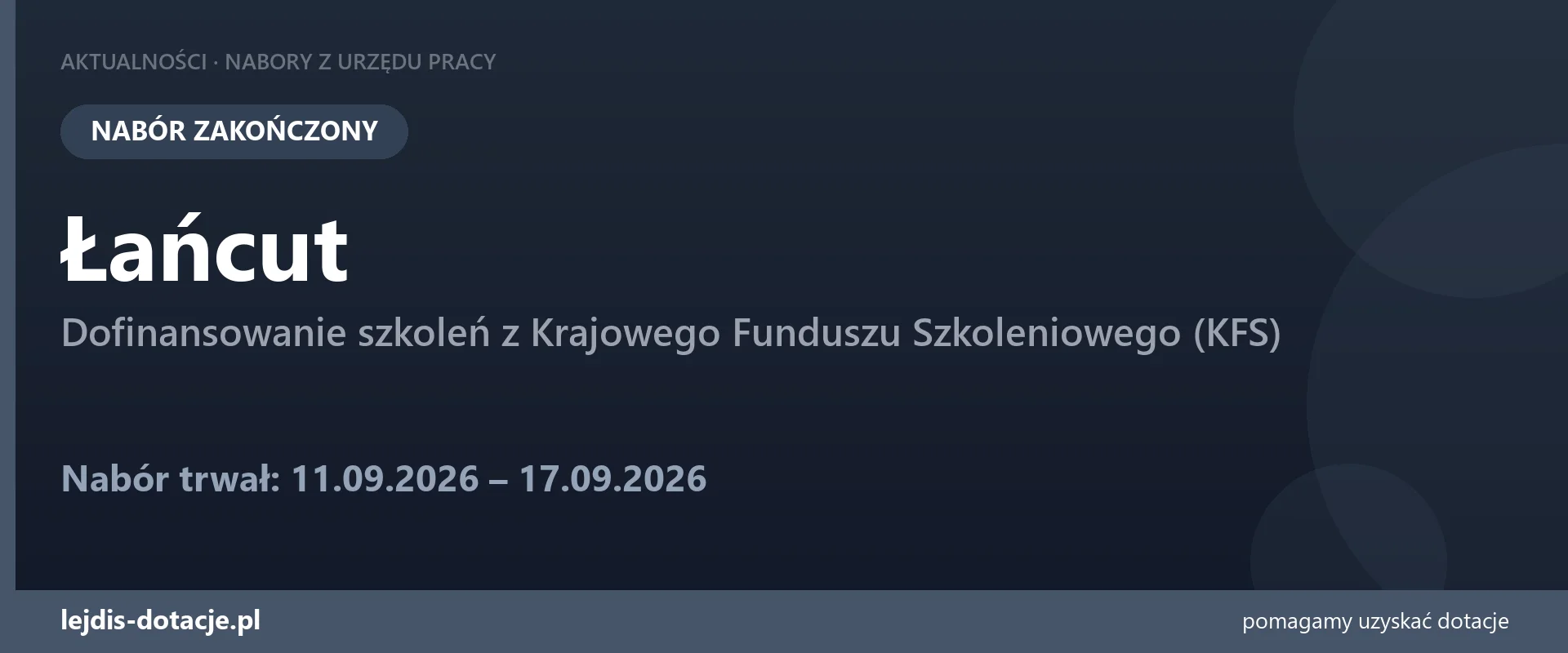 PUP Łańcut zakończył nabór — dofinansowanie szkoleń z Krajowego Funduszu Szkoleniowego (KF (17 września 2026)