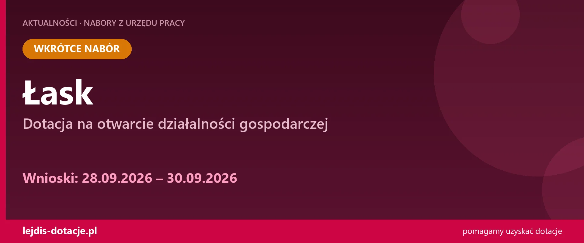 PUP Łask ogłasza nabór — dotacja na otwarcie działalności gospodarczej (28 września 2026)