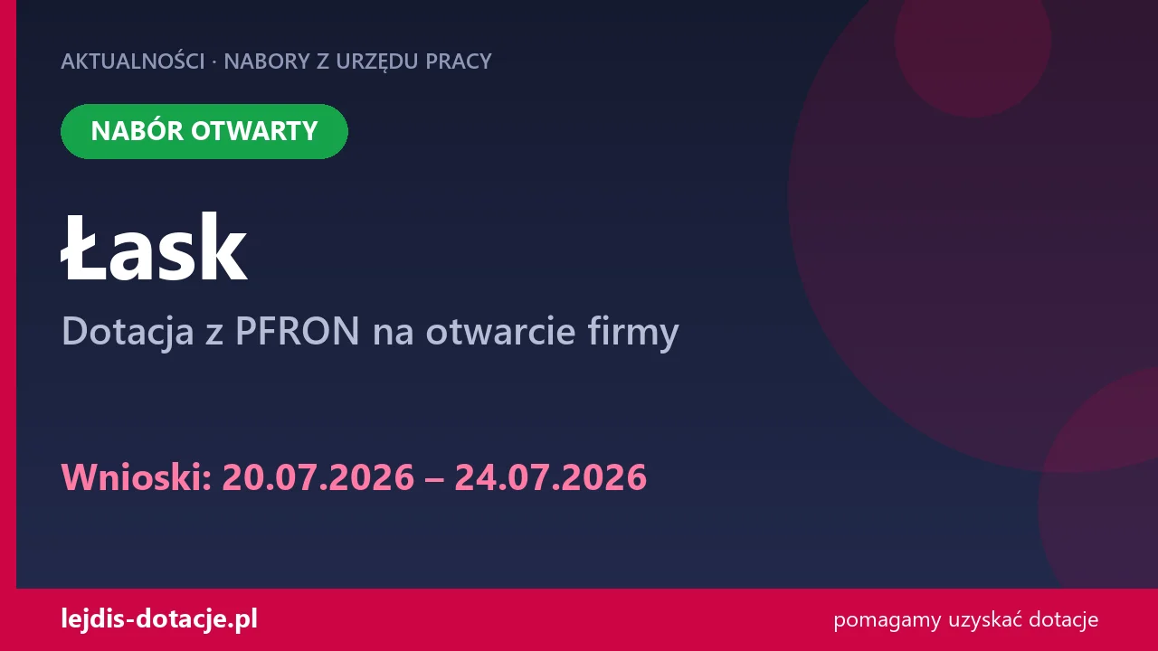 PUP Łask przyjmuje wnioski — dotacja z PFRON na otwarcie firmy (20 lipca 2026)