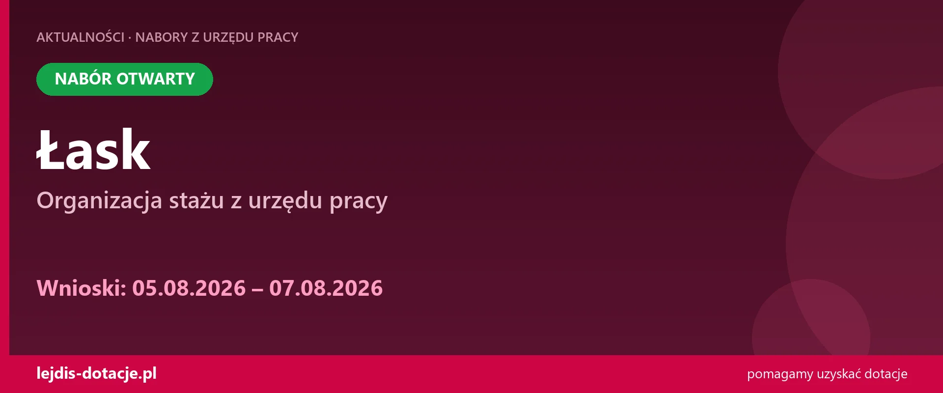 PUP Łask przyjmuje wnioski — organizacja stażu z urzędu pracy (5 sierpnia 2026)