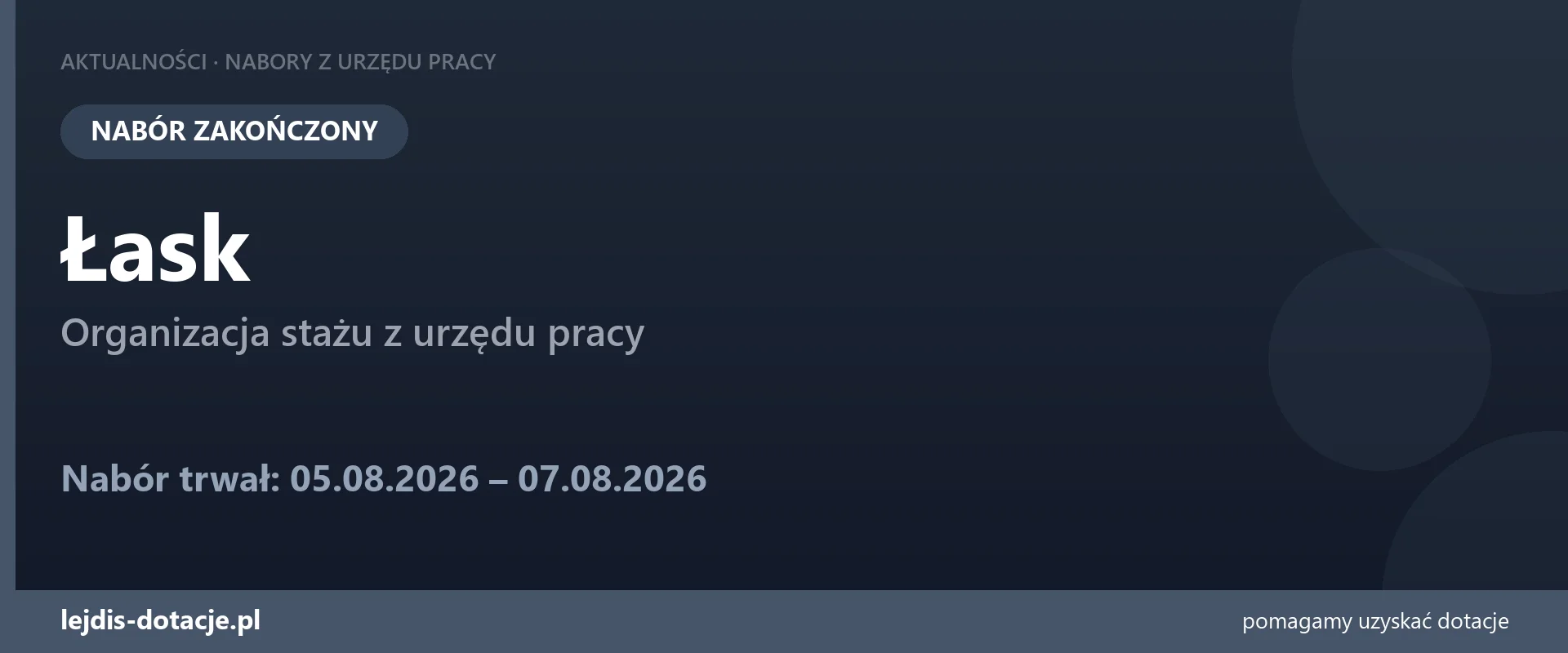 PUP Łask zakończył nabór — organizacja stażu z urzędu pracy (7 sierpnia 2026)