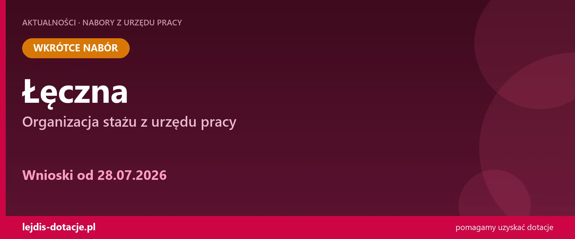 PUP Łęczna ogłasza nabór — organizacja stażu z urzędu pracy (28 lipca 2026)