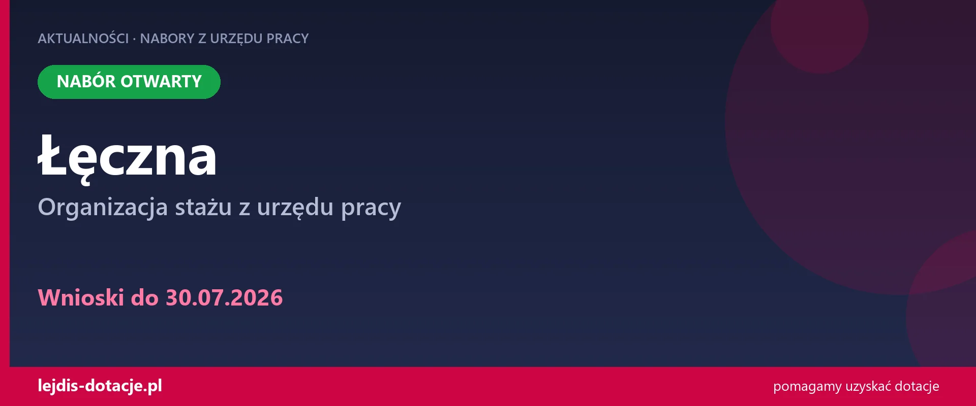 PUP Łęczna przyjmuje wnioski — organizacja stażu z urzędu pracy (30 lipca 2026)