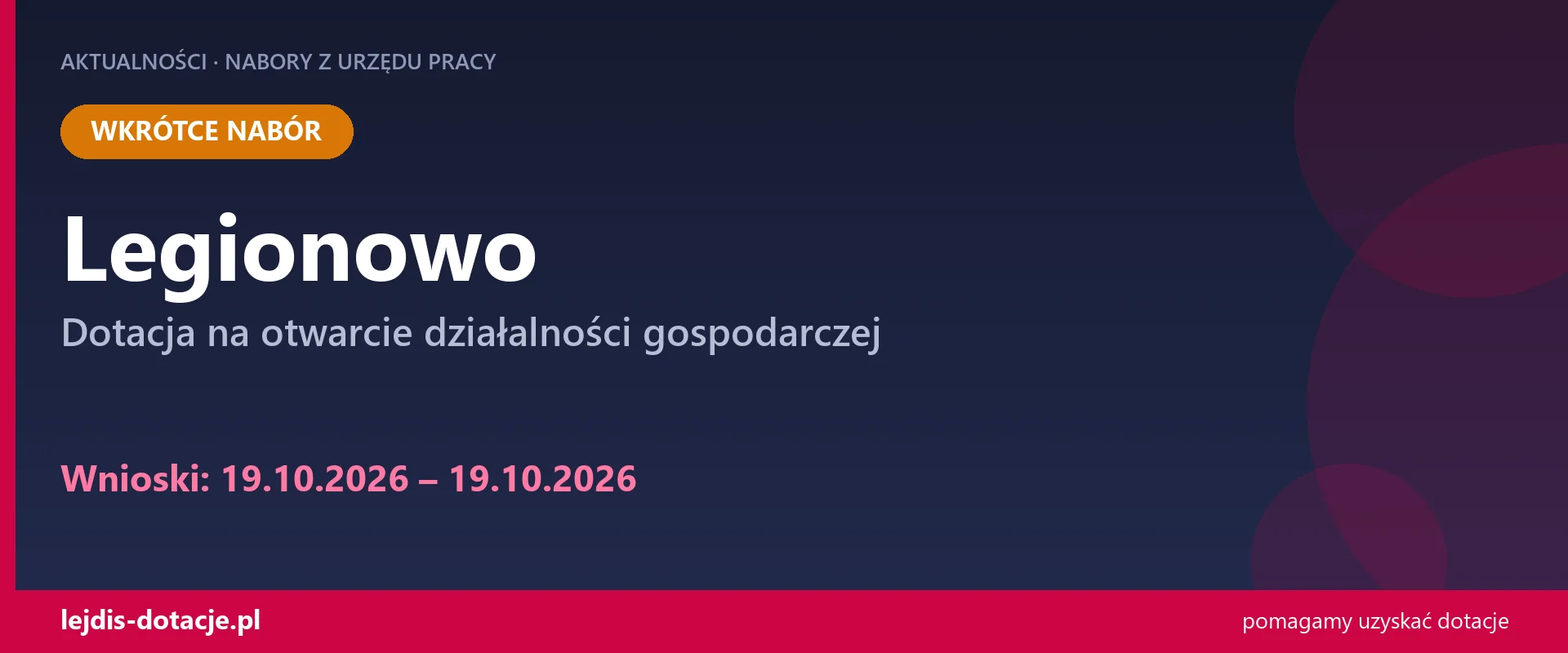 PUP Legionowo ogłasza nabór — dotacja na otwarcie działalności gospodarczej (19 października 2026)