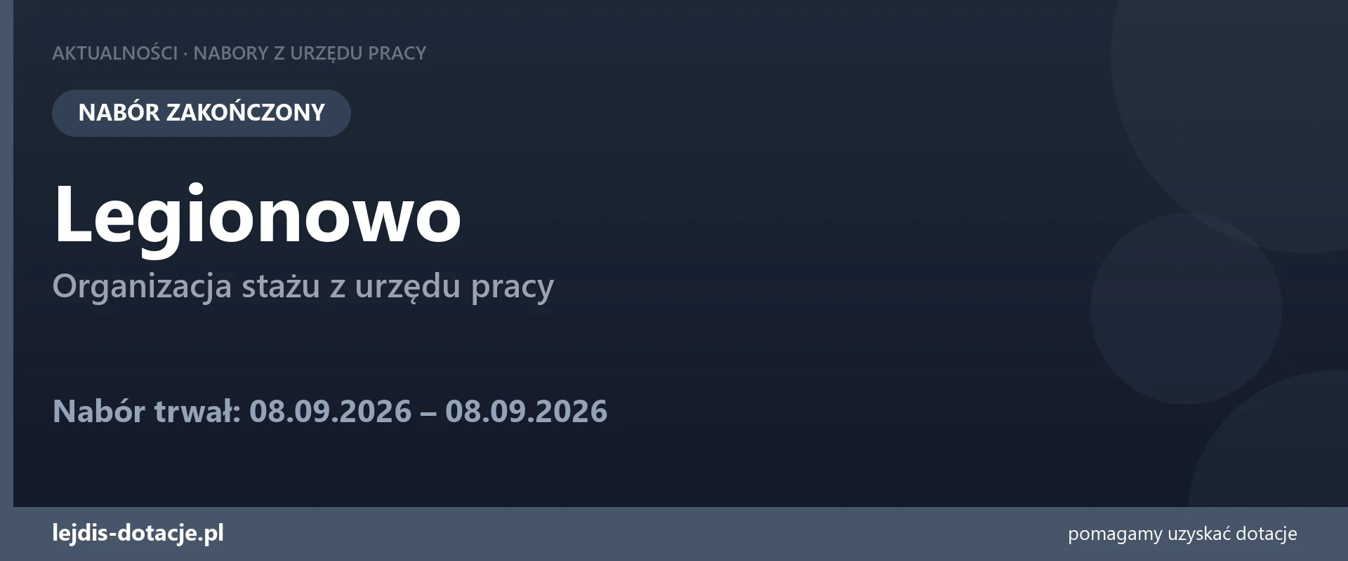 PUP Legionowo zakończył nabór — organizacja stażu z urzędu pracy (8 września 2026)
