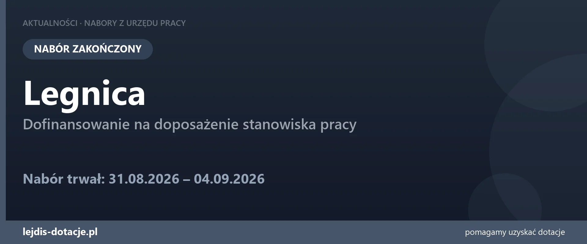 PUP Legnica zakończył nabór — dofinansowanie na doposażenie stanowiska pracy (4 września 2026)
