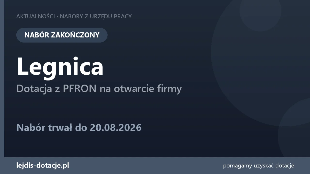 PUP Legnica zakończył nabór — dotacja z PFRON na otwarcie firmy (20 sierpnia 2026)