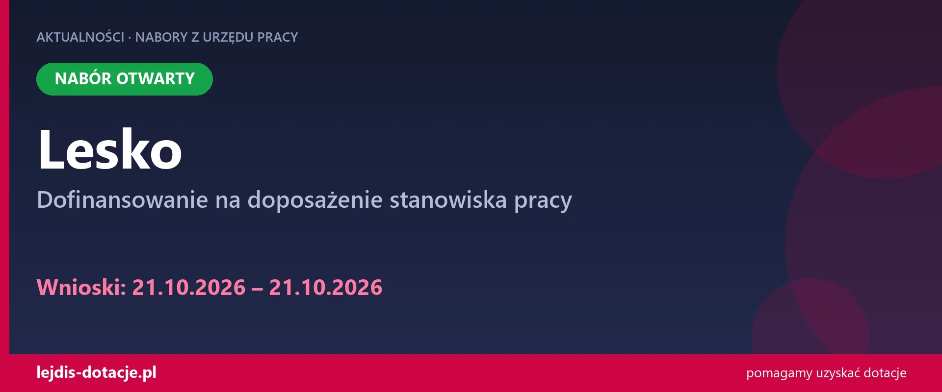 PUP Lesko przyjmuje wnioski — dofinansowanie na doposażenie stanowiska pracy (21 października 2026)
