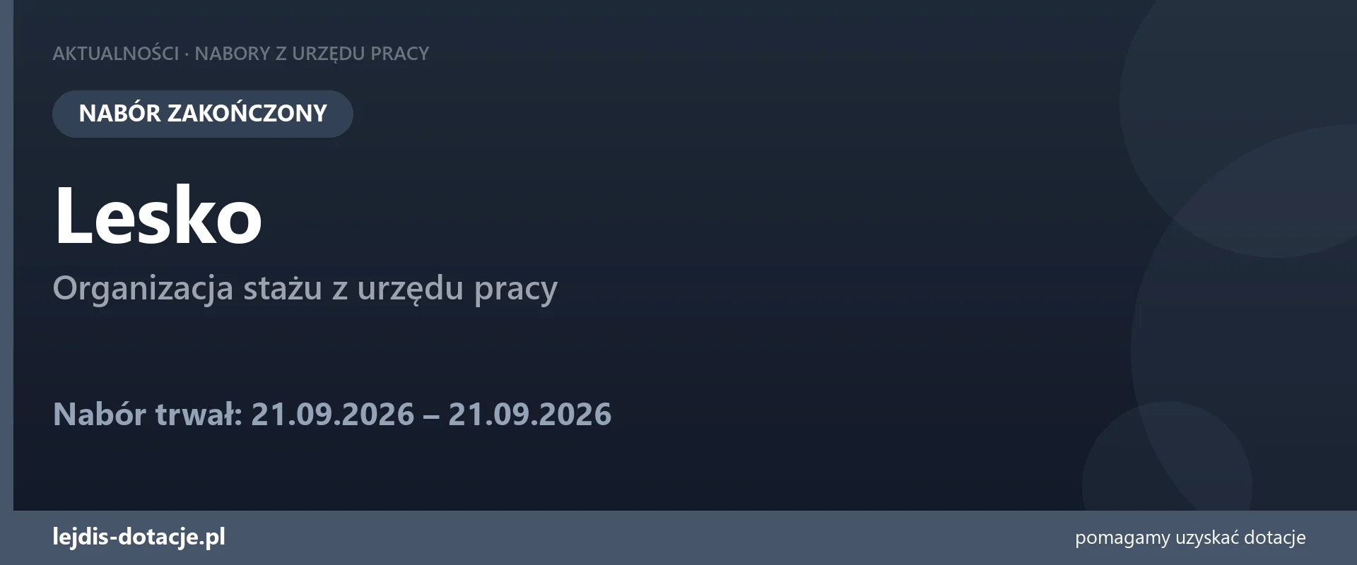 PUP Lesko zakończył nabór — organizacja stażu z urzędu pracy (21 września 2026)