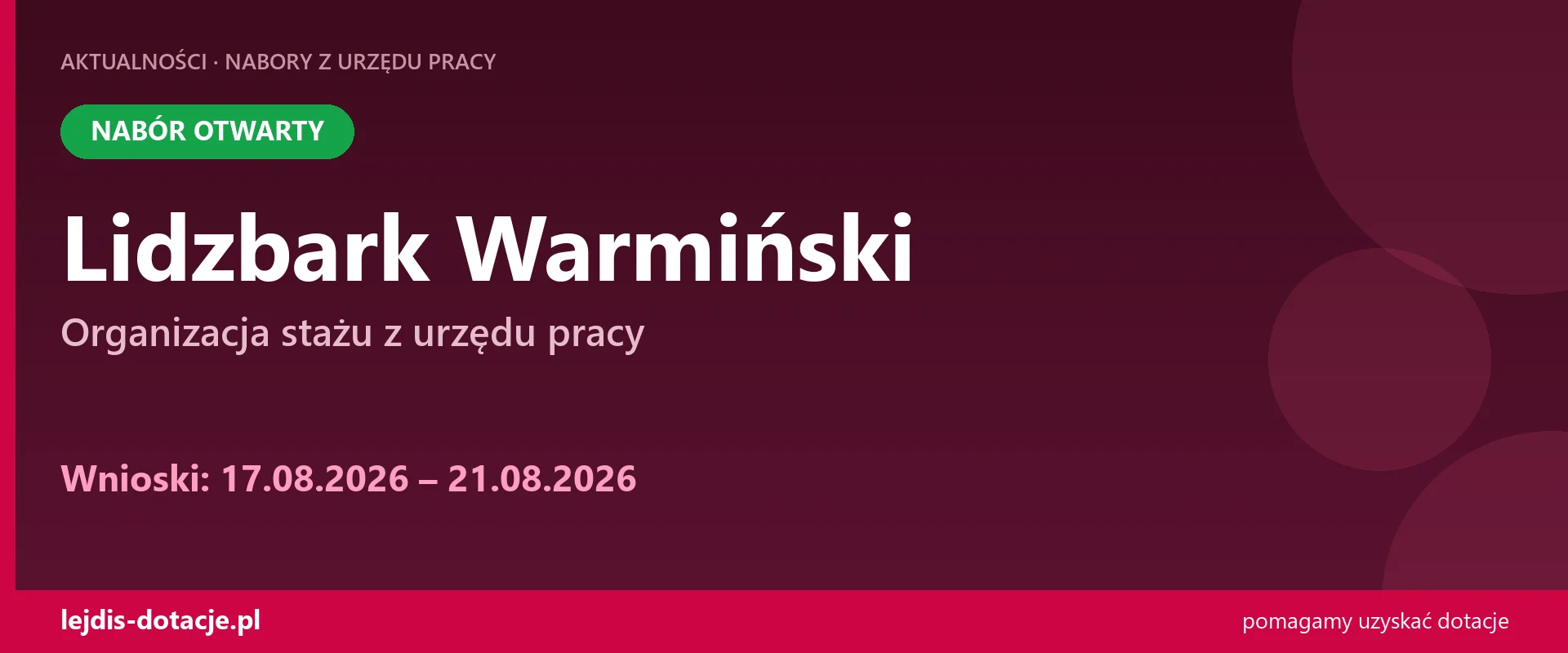 PUP Lidzbark Warmiński przyjmuje wnioski — organizacja stażu z urzędu pracy (17 sierpnia 2026)