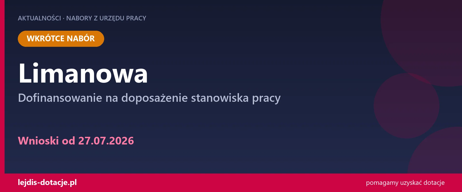PUP Limanowa ogłasza nabór — dofinansowanie na doposażenie stanowiska pracy (27 lipca 2026)