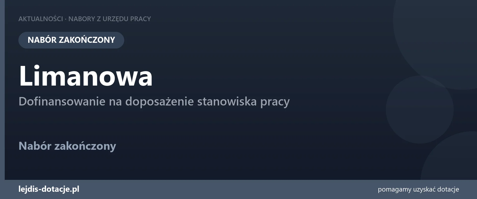 PUP Limanowa zakończył nabór — dofinansowanie na doposażenie stanowiska pracy (27 lipca 2026)
