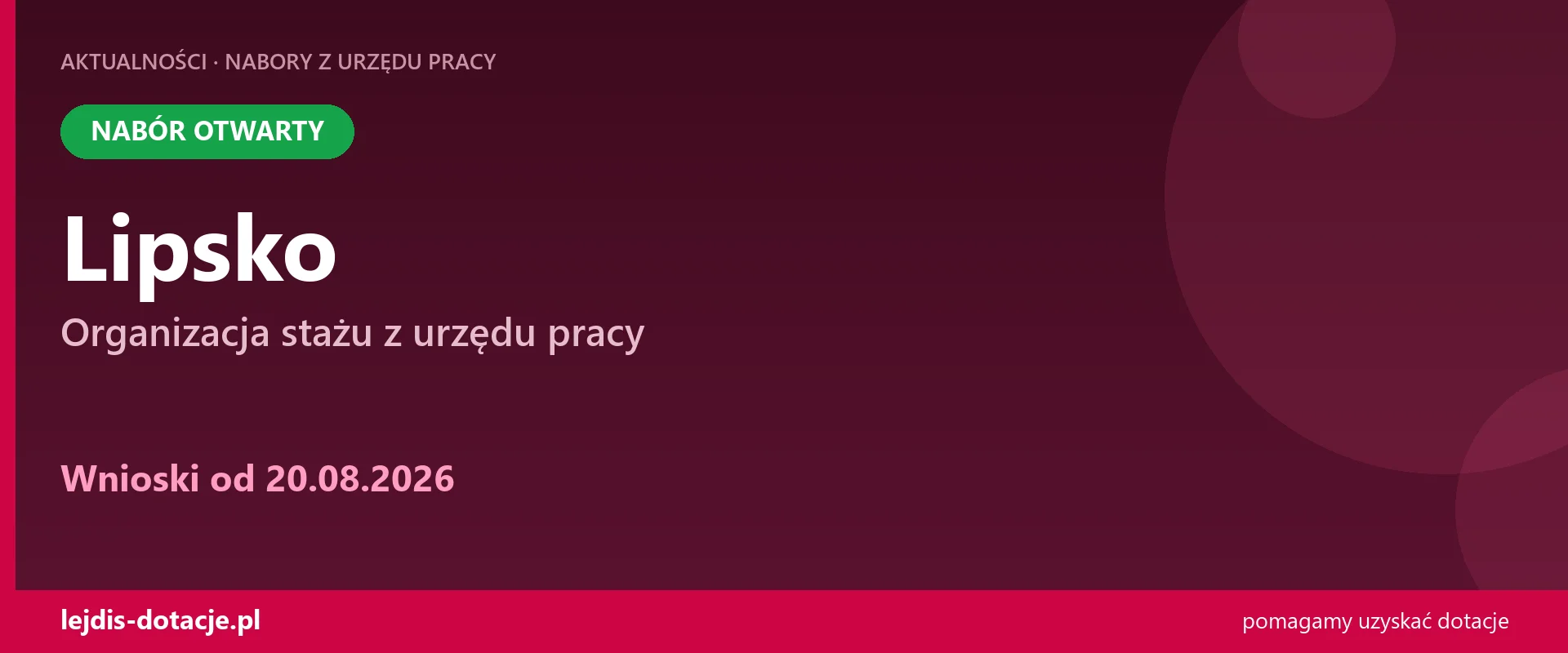 PUP Lipsko przyjmuje wnioski — organizacja stażu z urzędu pracy (20 sierpnia 2026)