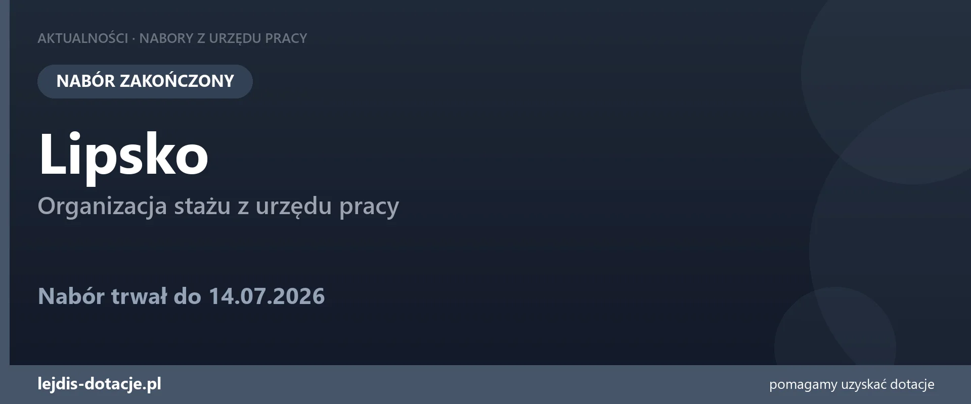 PUP Lipsko zakończył nabór — organizacja stażu z urzędu pracy (14 lipca 2026)