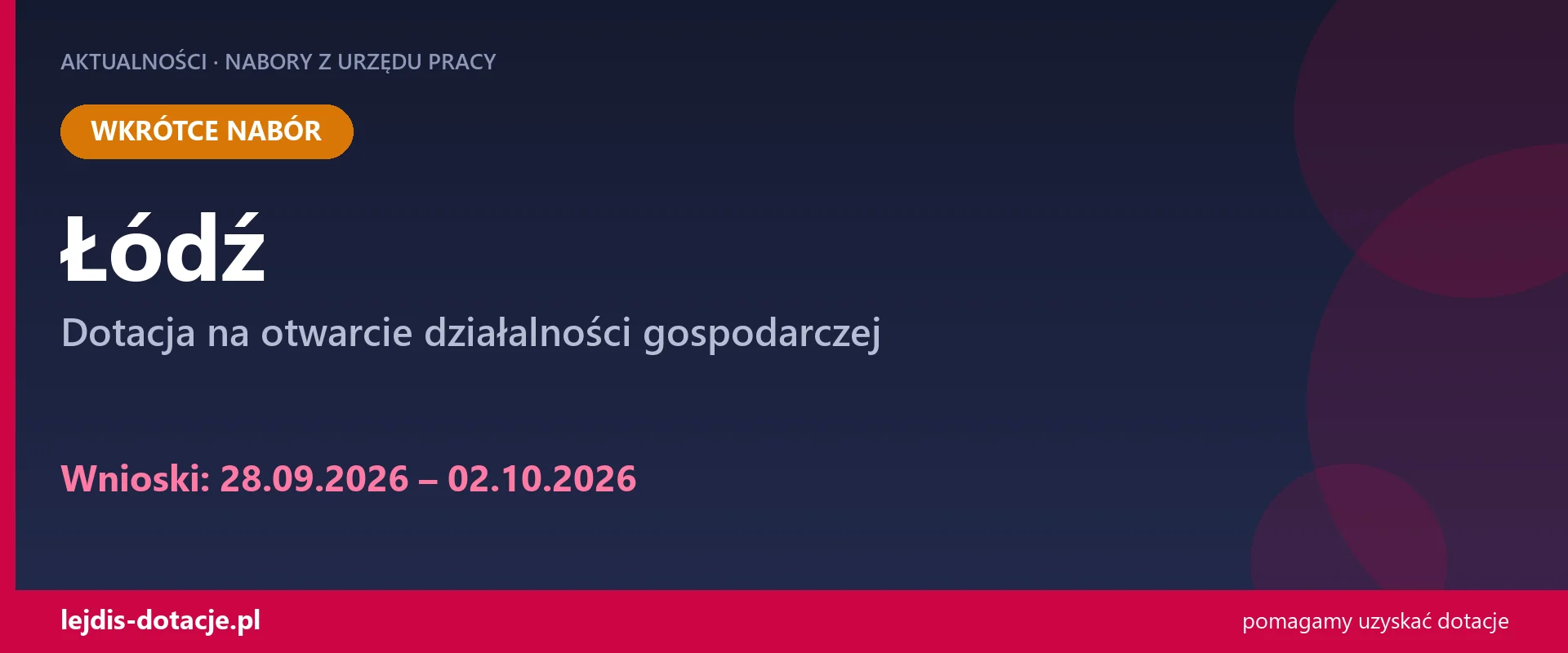 PUP Łódź ogłasza nabór — dotacja na otwarcie działalności gospodarczej (28 września 2026)