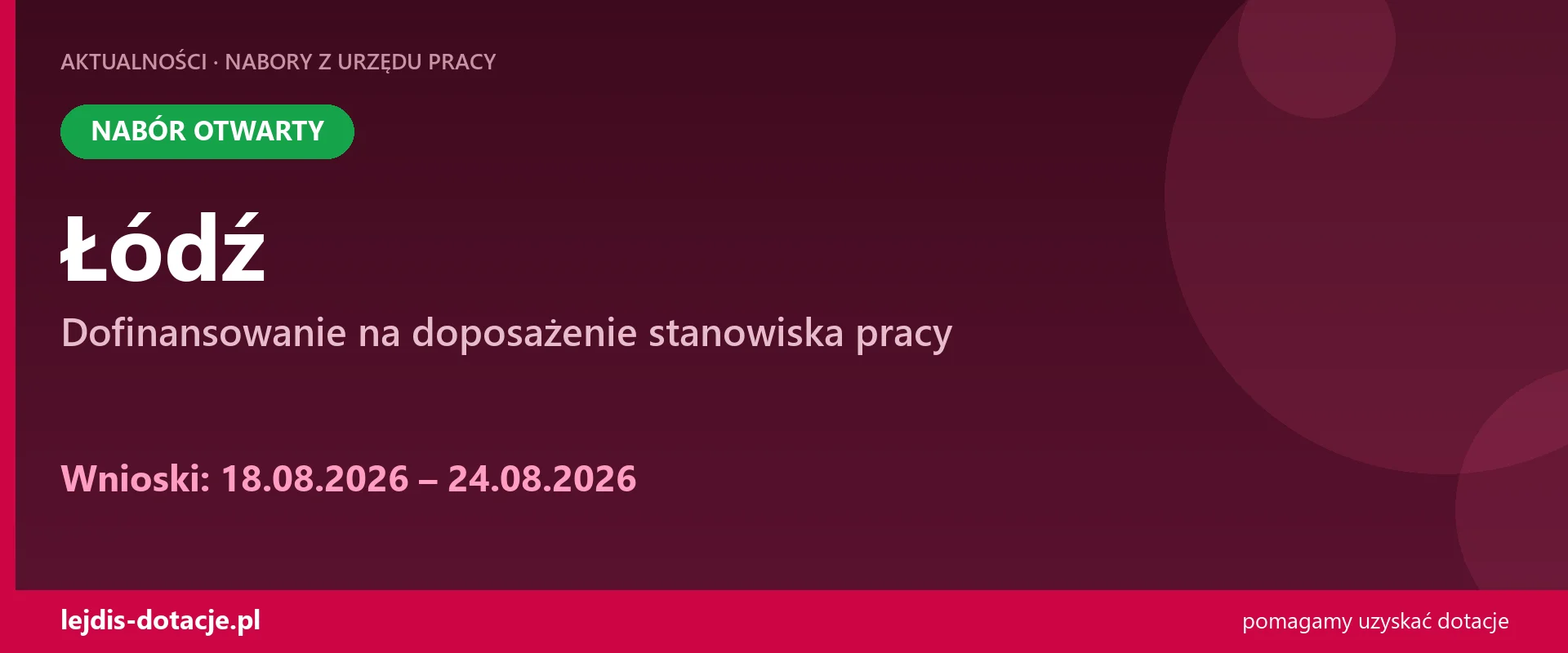 PUP Łódź przyjmuje wnioski — dofinansowanie na doposażenie stanowiska pracy (18 sierpnia 2026)
