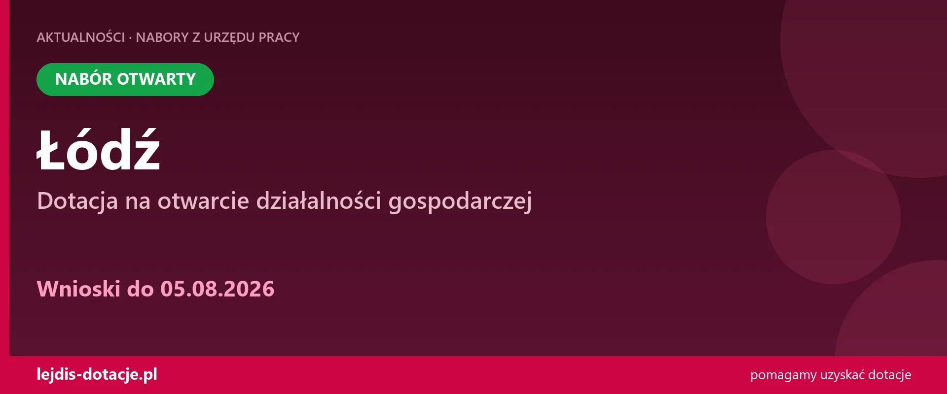 PUP Łódź przyjmuje wnioski — dotacja na otwarcie działalności gospodarczej (5 sierpnia 2026)