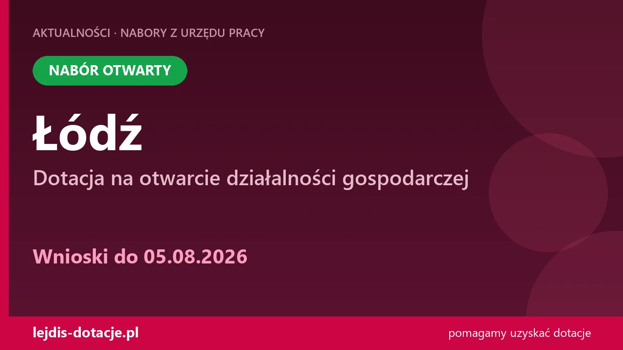 PUP Łódź przyjmuje wnioski — dotacja na otwarcie działalności gospodarczej (5 sierpnia 2026)