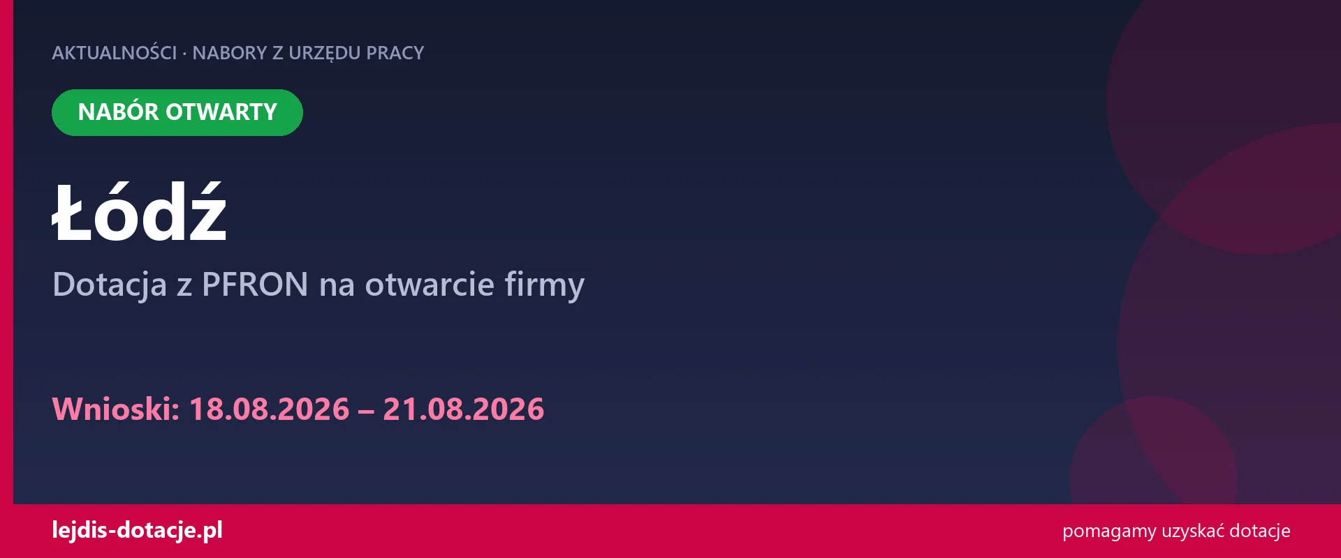 PUP Łódź przyjmuje wnioski — dotacja z PFRON na otwarcie firmy (18 sierpnia 2026)