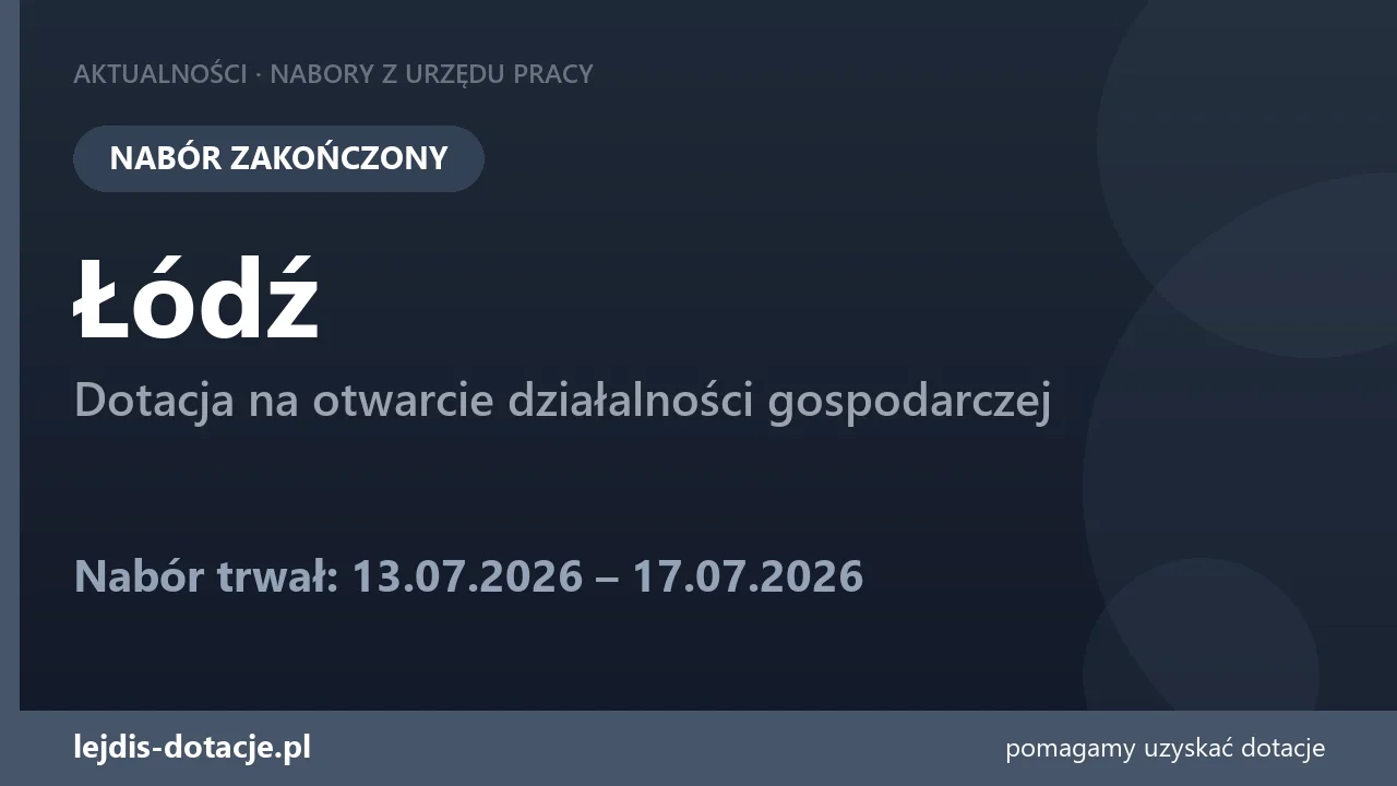 PUP Łódź zakończył nabór — dotacja na otwarcie działalności gospodarczej (17 lipca 2026)