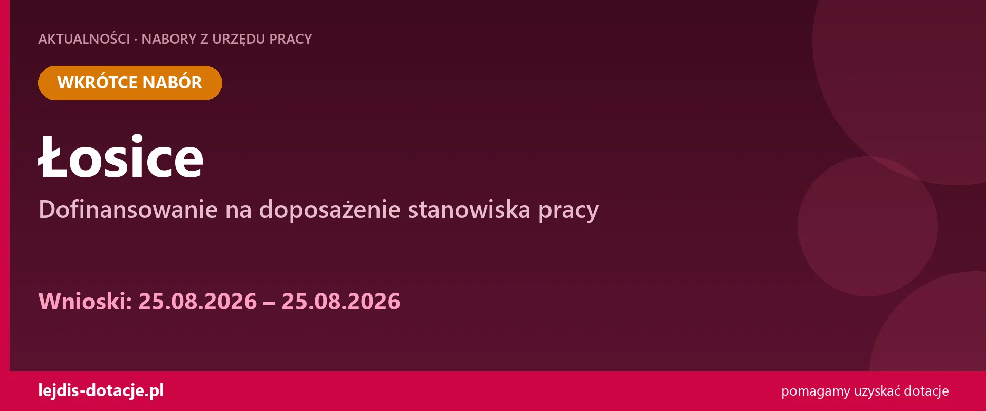 PUP Łosice ogłasza nabór — dofinansowanie na doposażenie stanowiska pracy (25 sierpnia 2026)