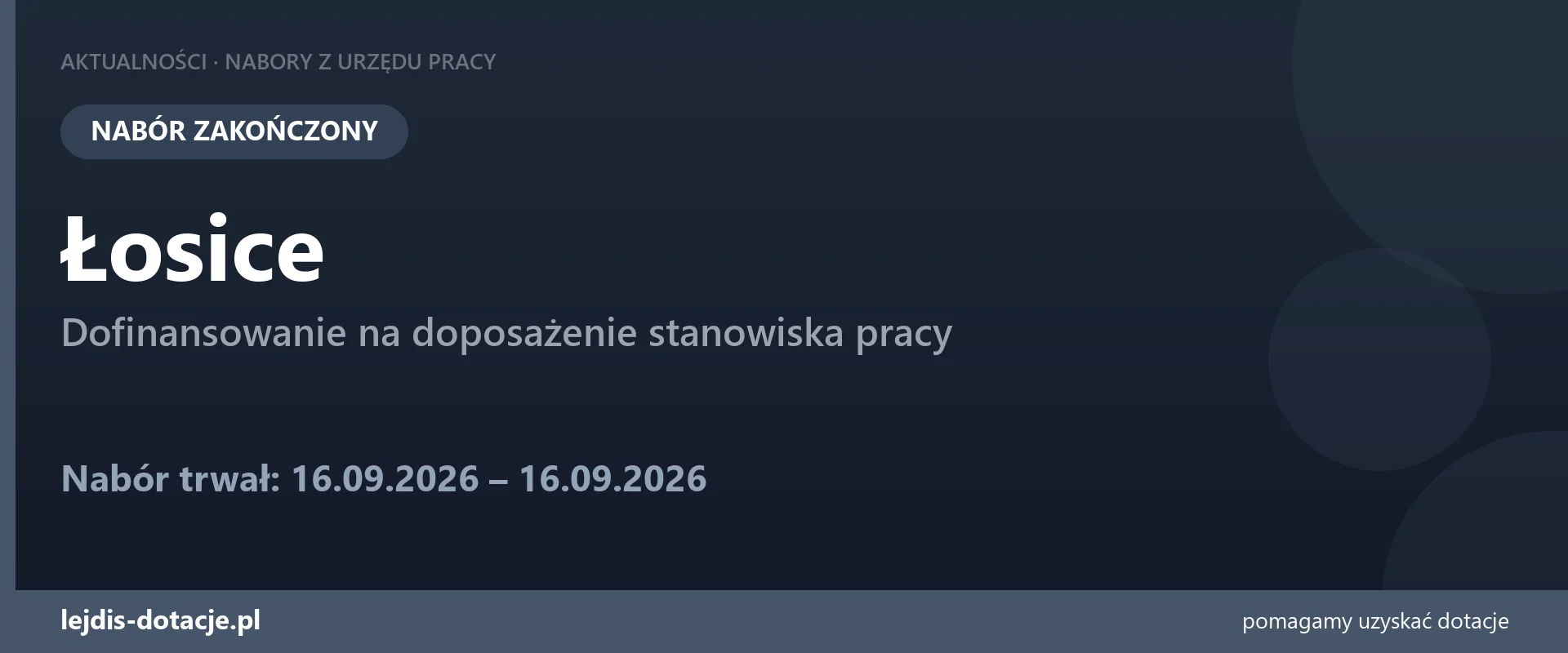 PUP Łosice zakończył nabór — dofinansowanie na doposażenie stanowiska pracy (16 września 2026)
