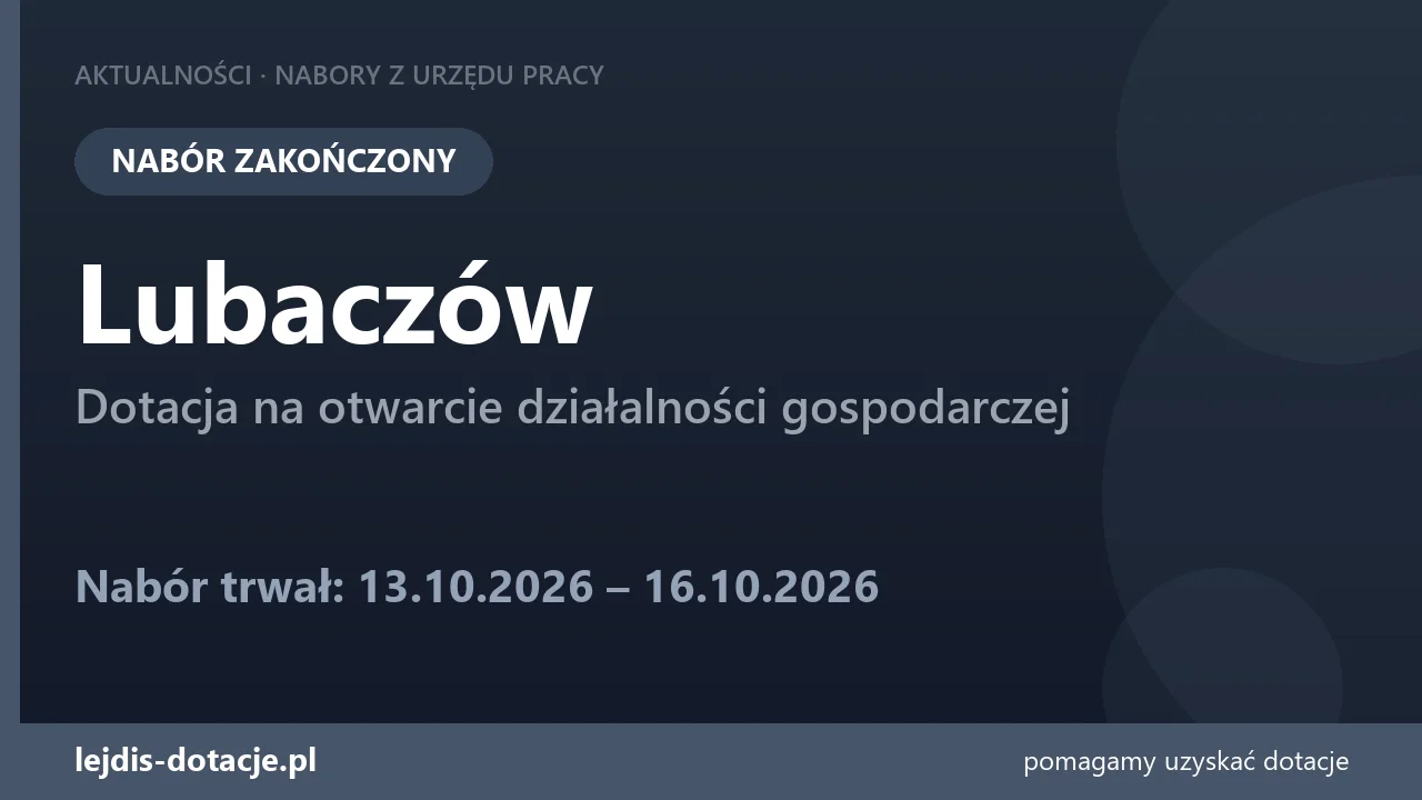 PUP Lubaczów zakończył nabór — dotacja na otwarcie działalności gospodarczej (16 października 2026)