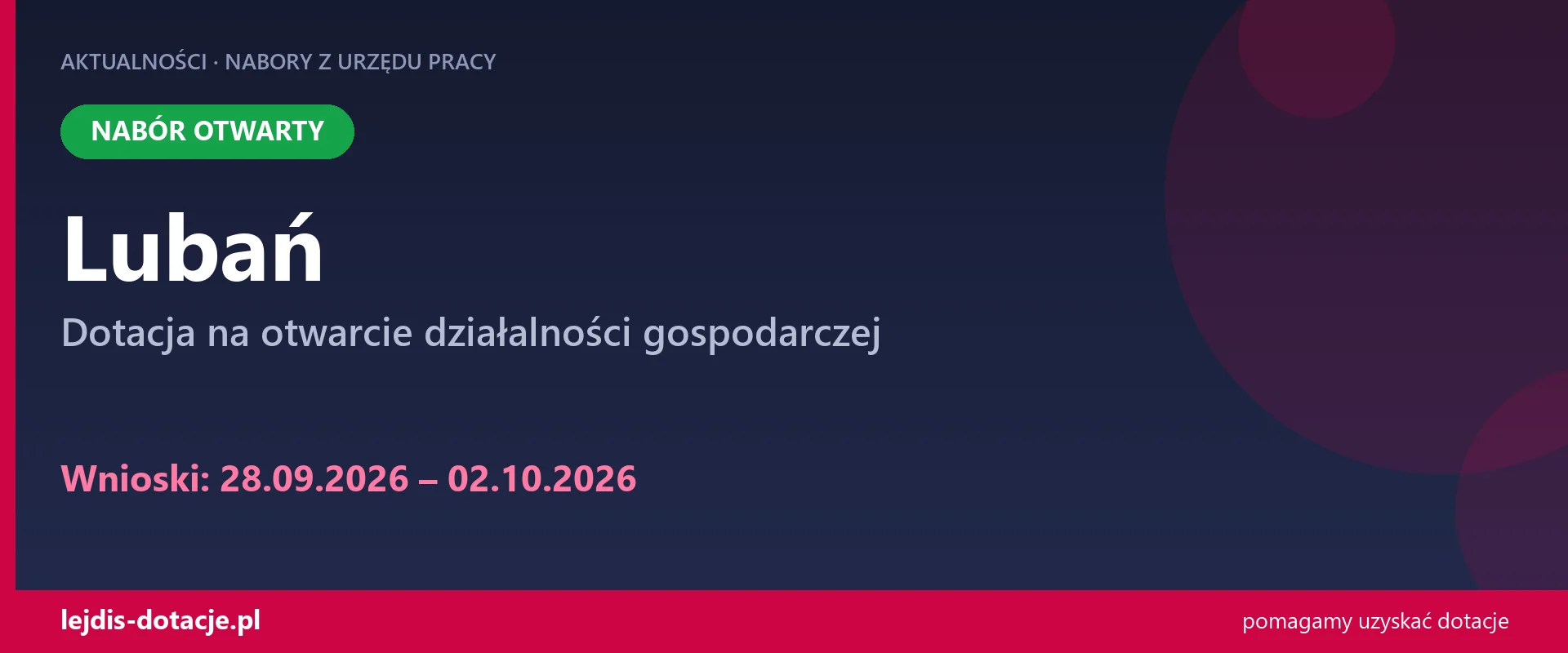 PUP Lubań przyjmuje wnioski — dotacja na otwarcie działalności gospodarczej (28 września 2026)