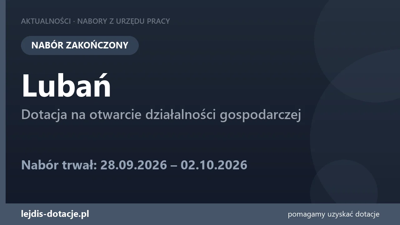 PUP Lubań zakończył nabór — dotacja na otwarcie działalności gospodarczej (2 października 2026)