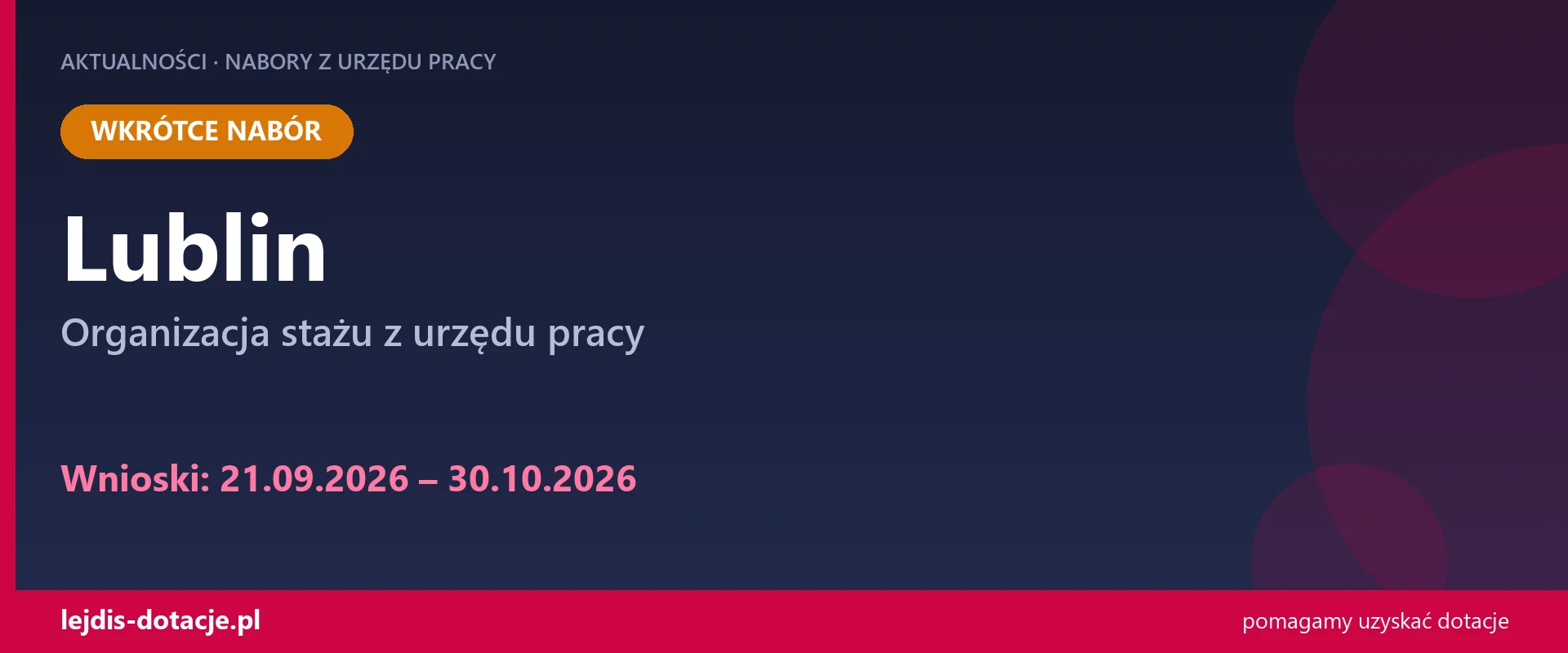 PUP Lublin ogłasza nabór — organizacja stażu z urzędu pracy (21 września 2026)