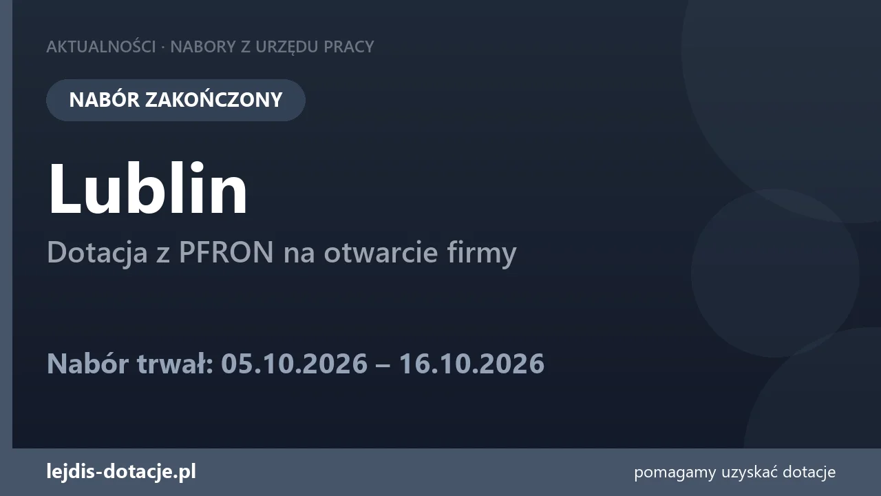 PUP Lublin zakończył nabór — dotacja z PFRON na otwarcie firmy (16 października 2026)