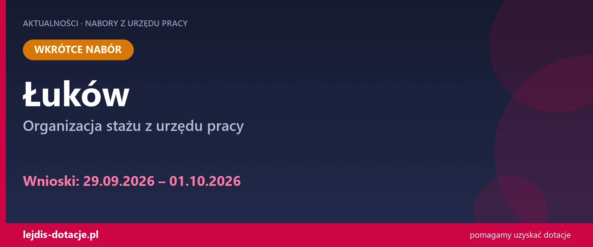 PUP Łuków ogłasza nabór — organizacja stażu z urzędu pracy (29 września 2026)