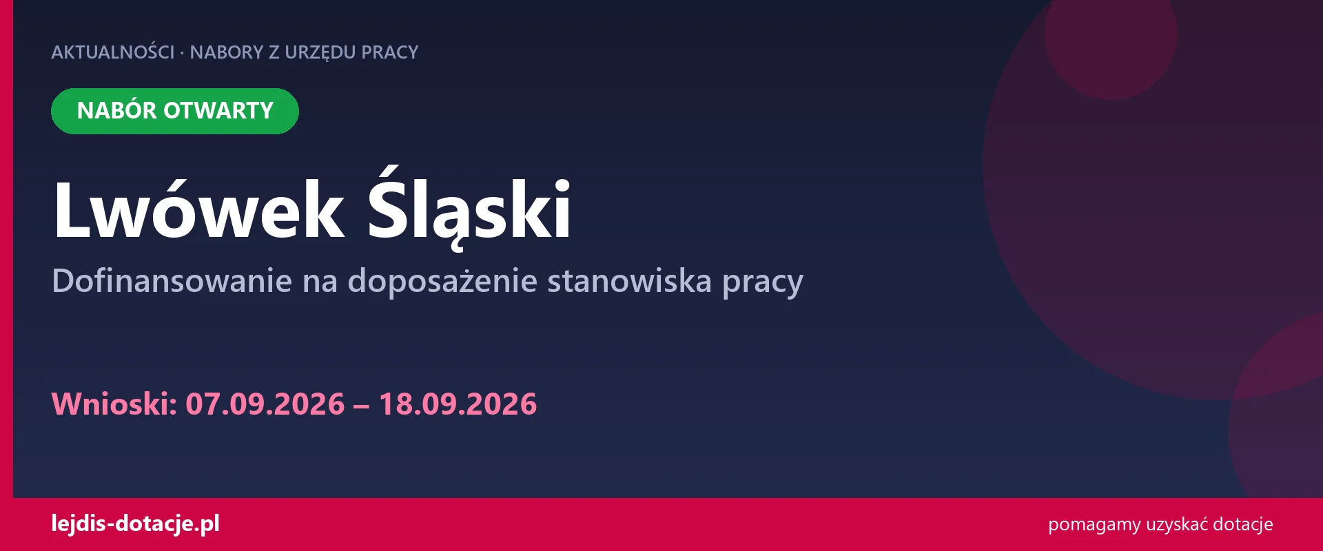 PUP Lwówek Śląski przyjmuje wnioski — dofinansowanie na doposażenie stanowiska pracy (7 września 2026)