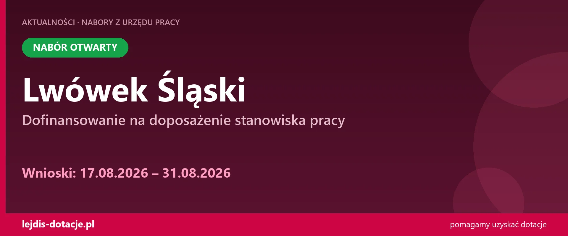PUP Lwówek Śląski przyjmuje wnioski — dofinansowanie na doposażenie stanowiska pracy (17 sierpnia 2026)