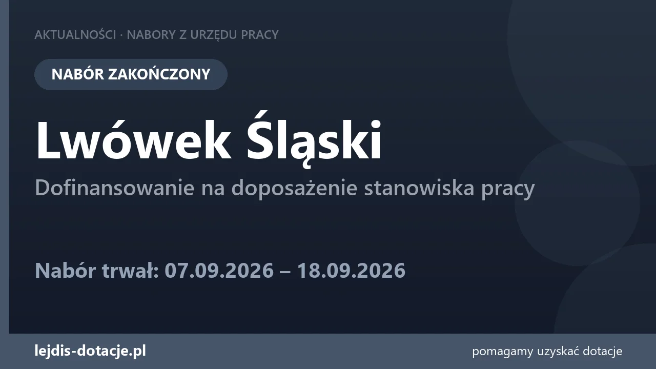 PUP Lwówek Śląski zakończył nabór — dofinansowanie na doposażenie stanowiska pracy (18 września 2026)