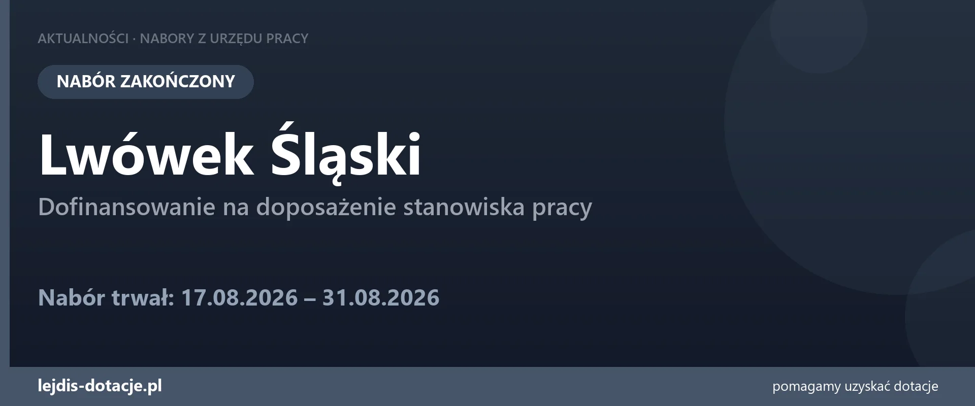 PUP Lwówek Śląski zakończył nabór — dofinansowanie na doposażenie stanowiska pracy (31 sierpnia 2026)