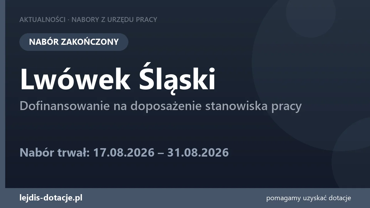 PUP Lwówek Śląski zakończył nabór — dofinansowanie na doposażenie stanowiska pracy (31 sierpnia 2026)