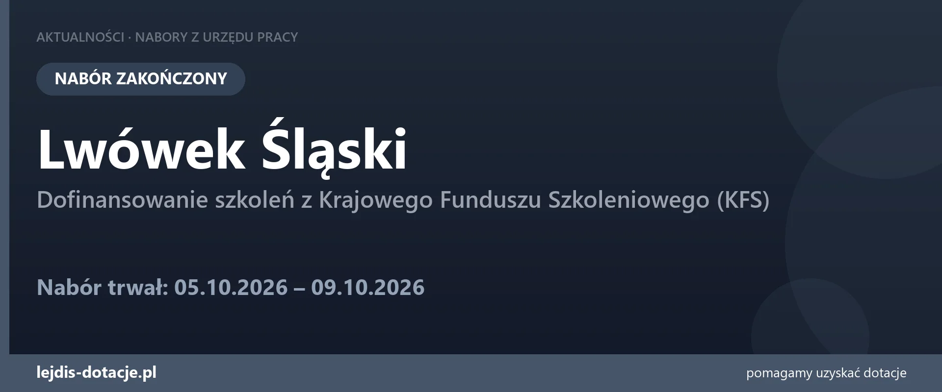 PUP Lwówek Śląski zakończył nabór — dofinansowanie szkoleń z Krajowego Funduszu Szkoleniow (9 października 2026)