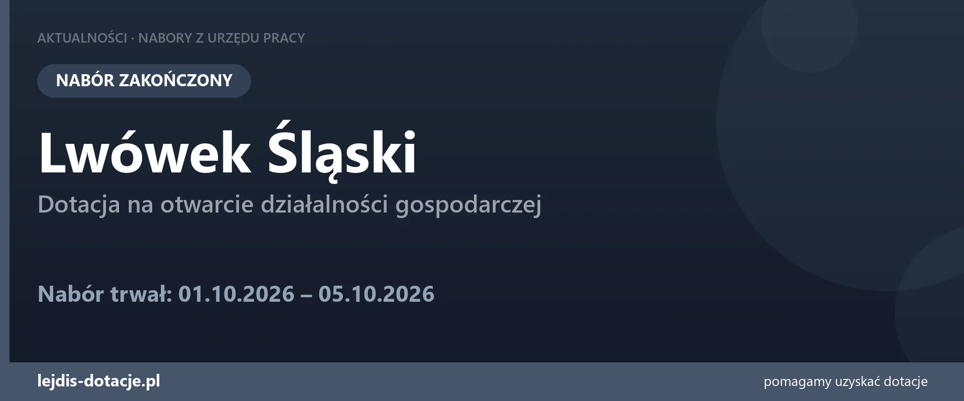 PUP Lwówek Śląski zakończył nabór — dotacja na otwarcie działalności gospodarczej (5 października 2026)