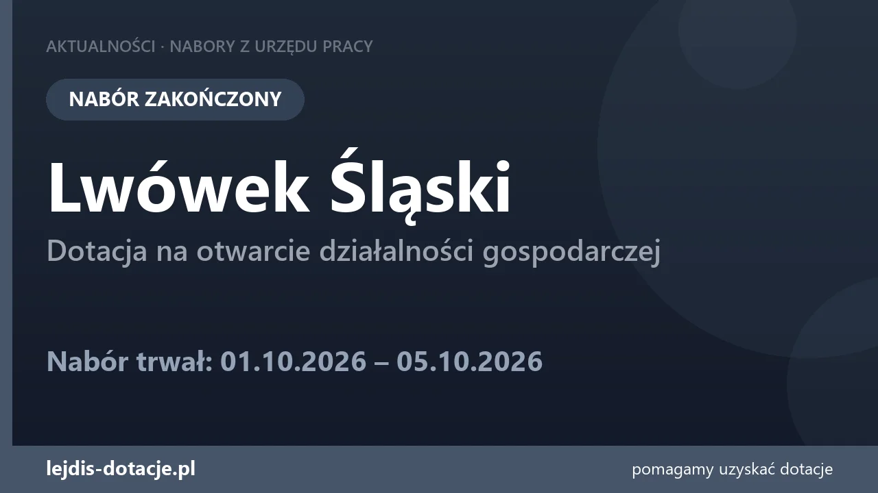 PUP Lwówek Śląski zakończył nabór — dotacja na otwarcie działalności gospodarczej (5 października 2026)