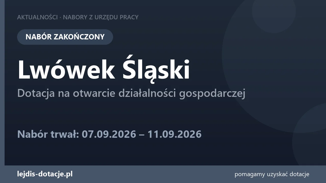 PUP Lwówek Śląski zakończył nabór — dotacja na otwarcie działalności gospodarczej (11 września 2026)