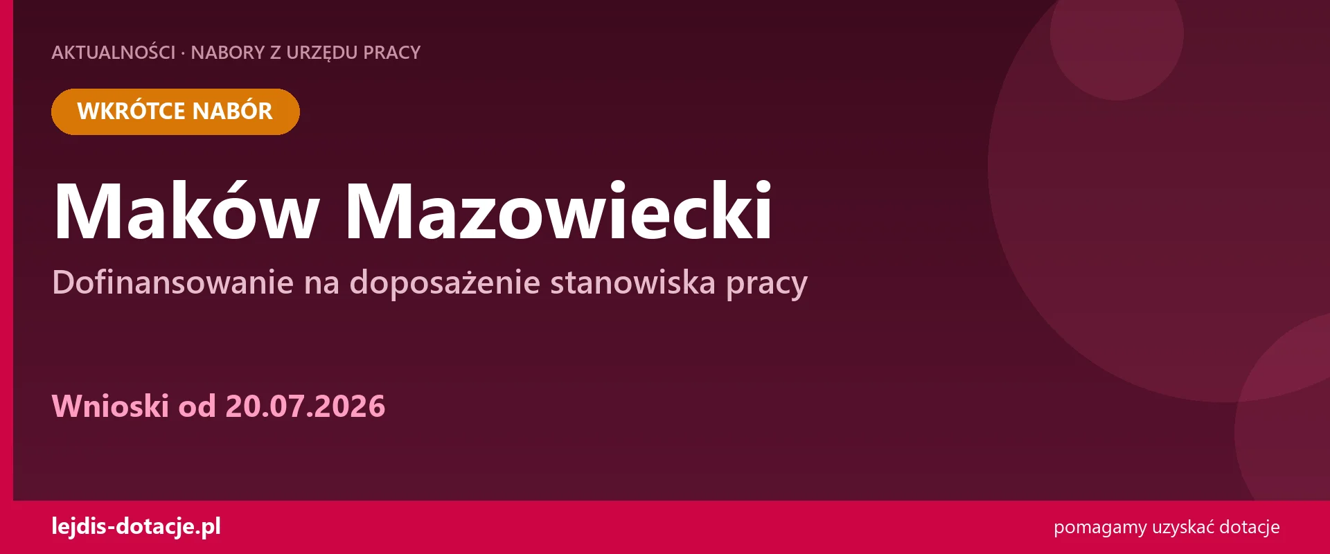 PUP Maków Mazowiecki ogłasza nabór — dofinansowanie na doposażenie stanowiska pracy (20 lipca 2026)