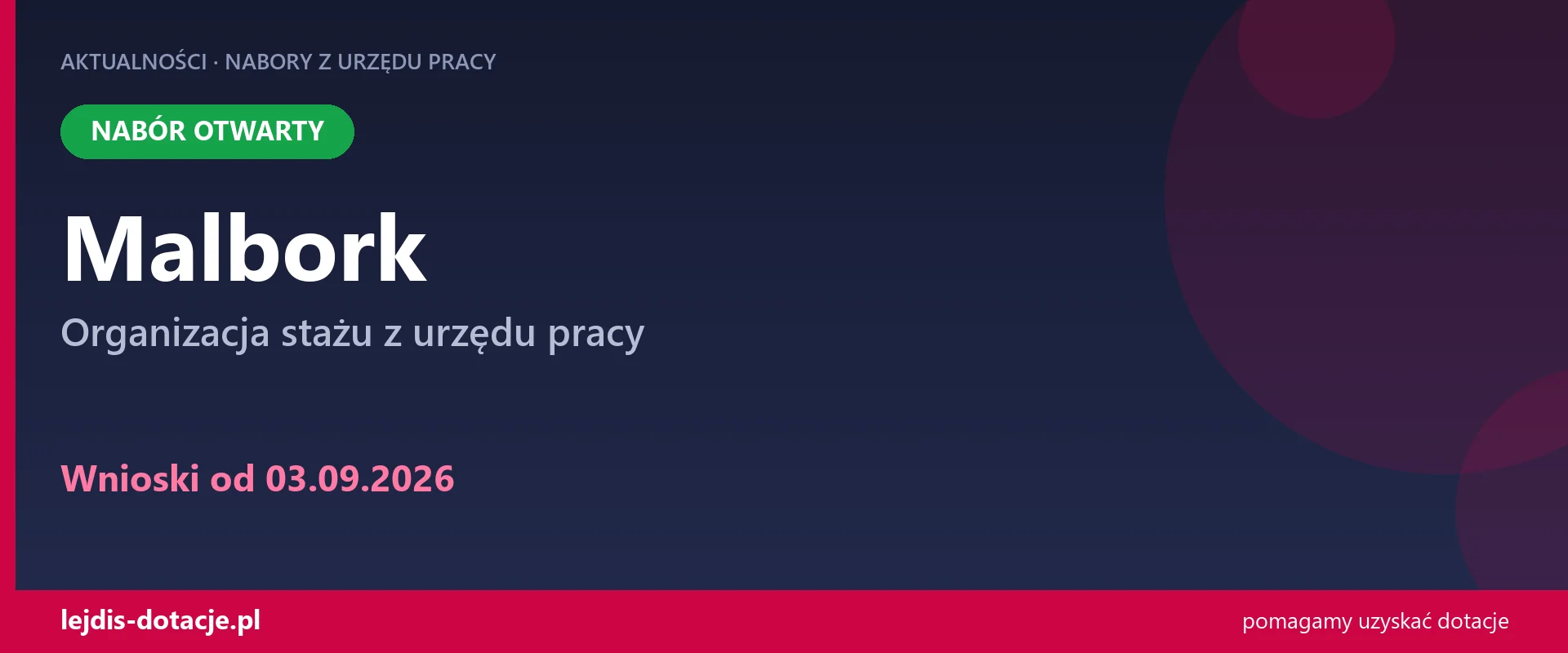 PUP Malbork przyjmuje wnioski — organizacja stażu z urzędu pracy (3 września 2026)